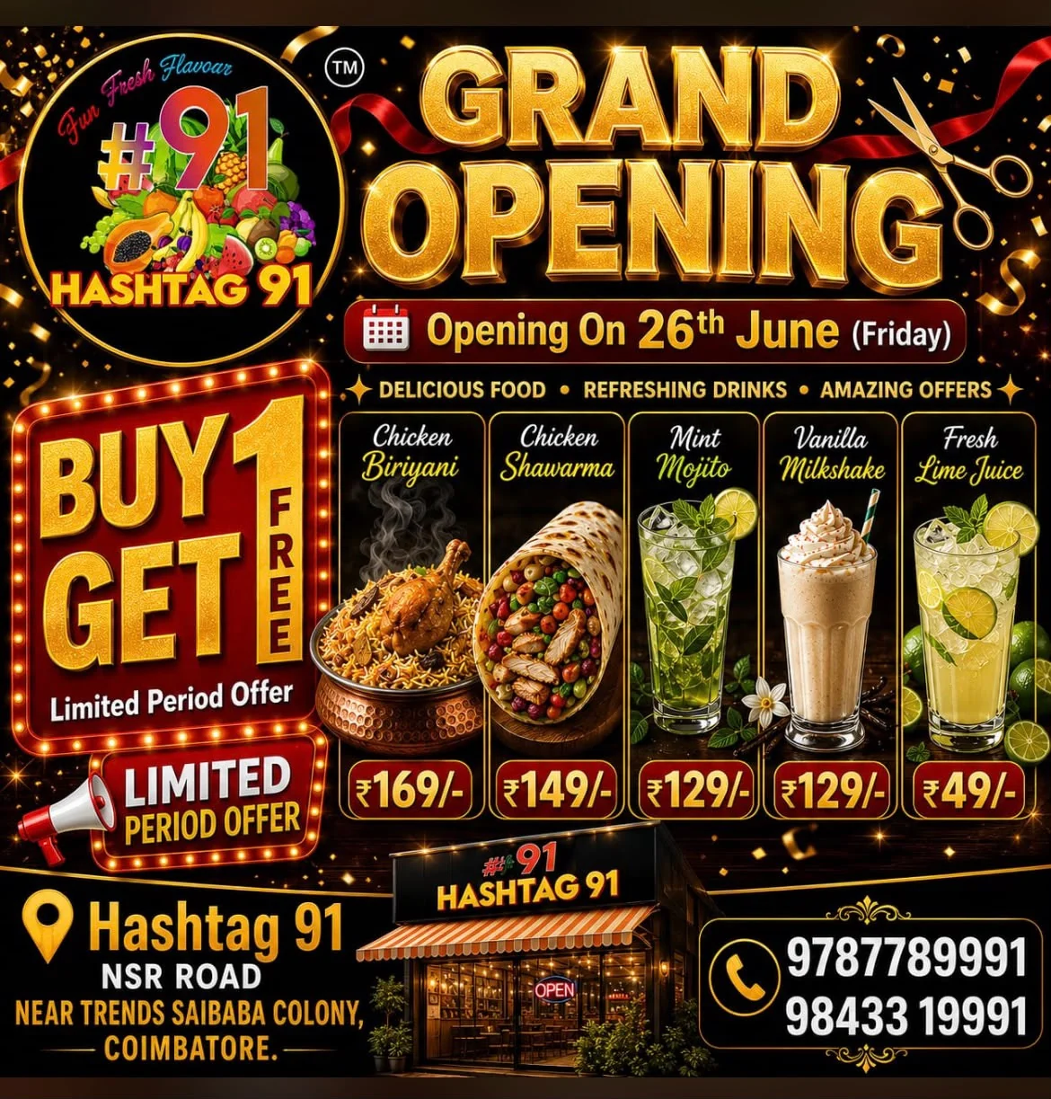 HASHTAG91 grand opening launch offer poster
